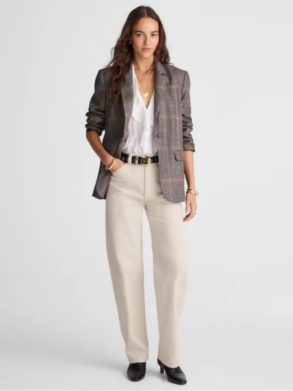 NWT Madewell Balloon Pant in Form Grey Khaki Cream Size 24 Barrel Leg $138 NW467 - Picture 12 of 15
